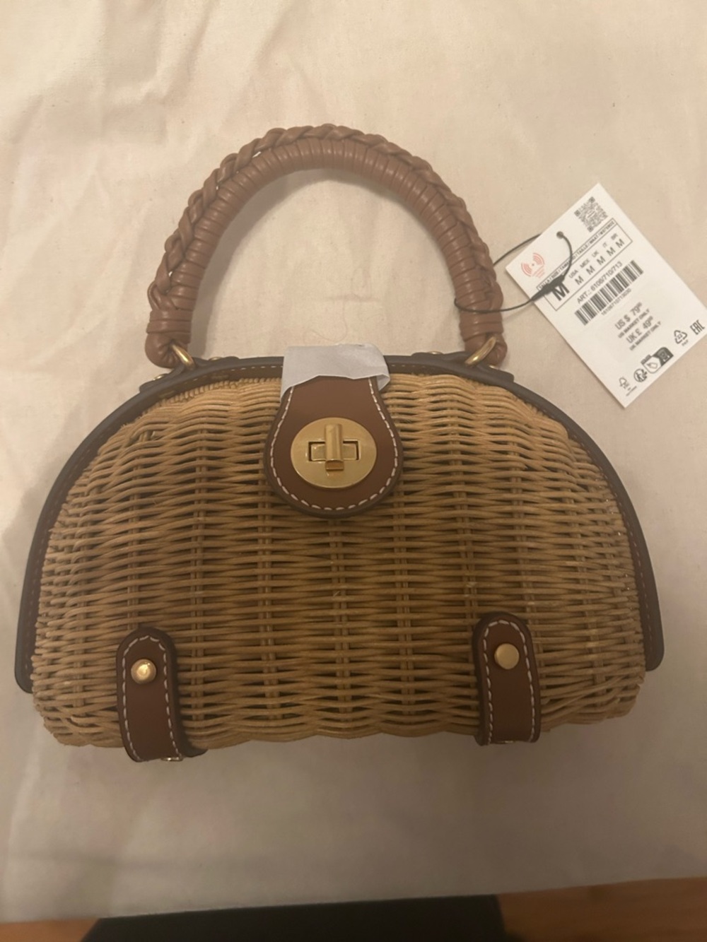 Zara Woven Mini Top-Handle Bag in Natural Brown - Picture 5 of 6